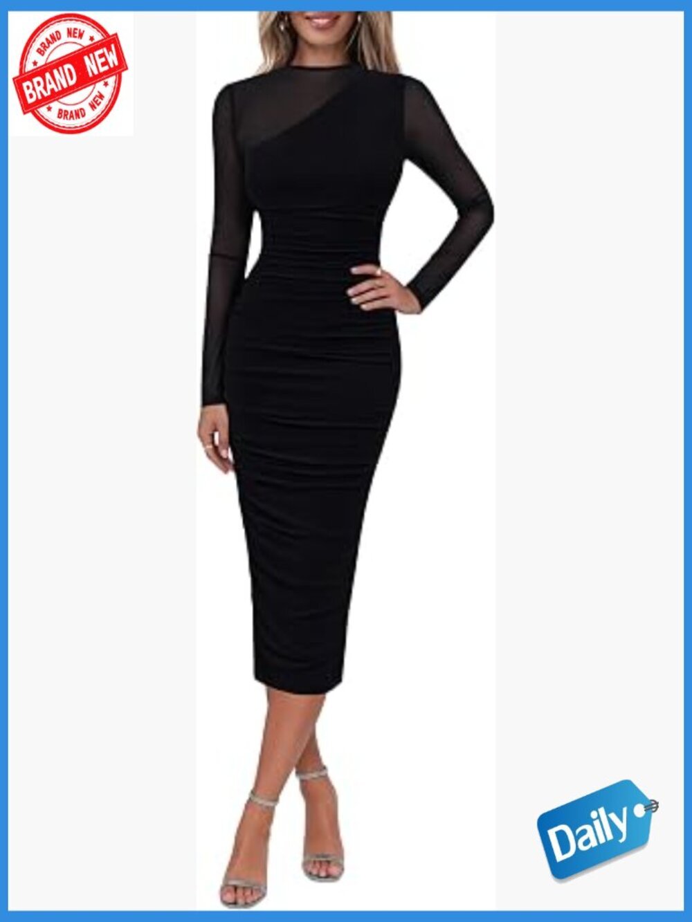 Long Sleeve Mock Neck Ruched Bodycon Mesh Maxi Dress Cocktail Party